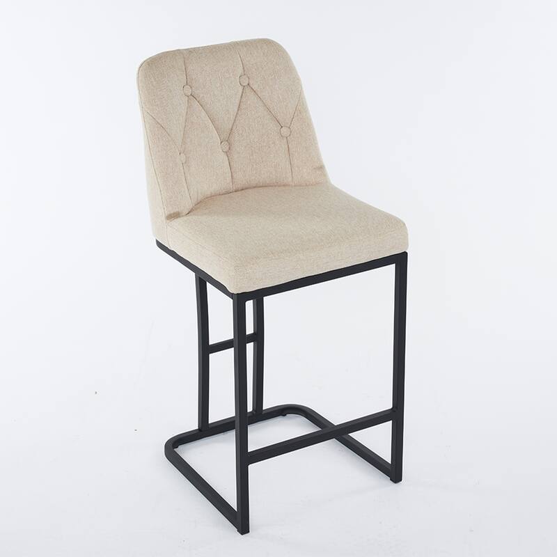 Modern Upholstered Bar Stool with Button-Tufted Backrest, Counter Height Chair with Metal Frame, Padded Seat for Dining Room