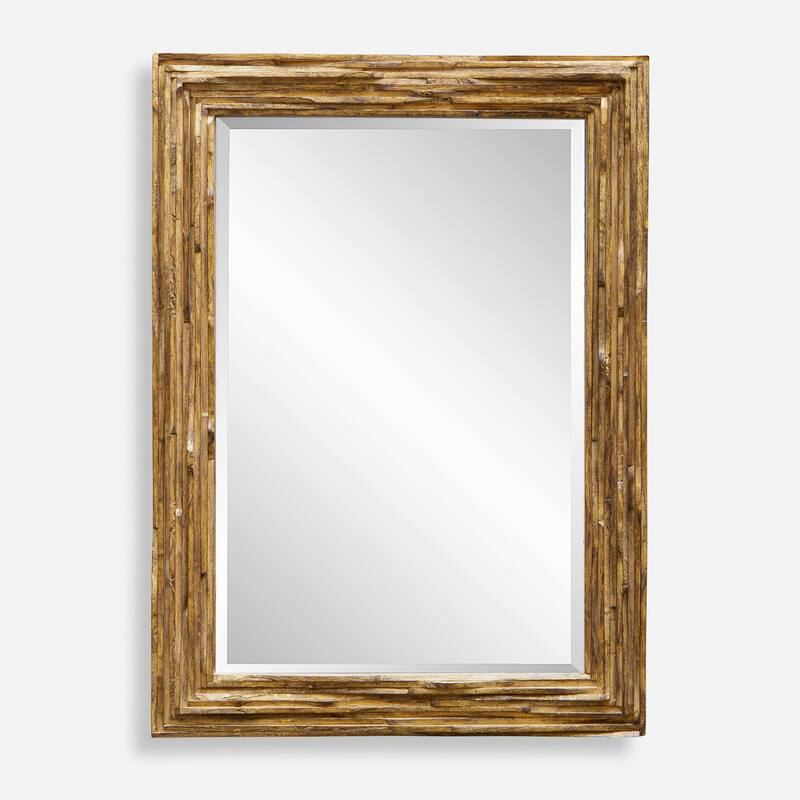 Overlap Teakwood Framed Rectangular Wall Mirror - 43.75" - Antique Gold