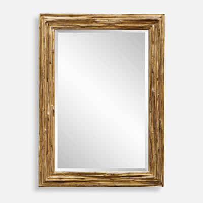 Overlap Teakwood Framed Rectangular Wall Mirror - 43.75" - Antique Gold