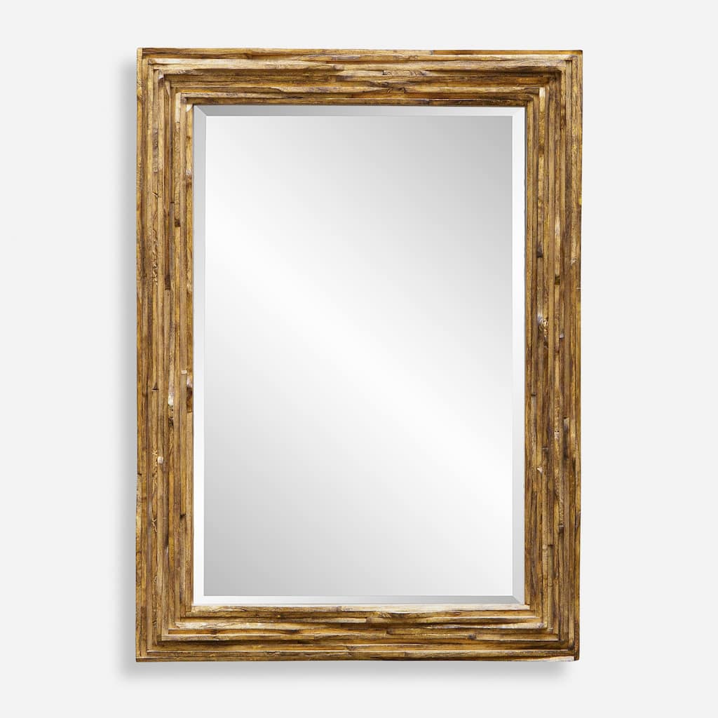 Overlap Teakwood Framed Rectangular Wall Mirror - 43.75" - Antique Gold