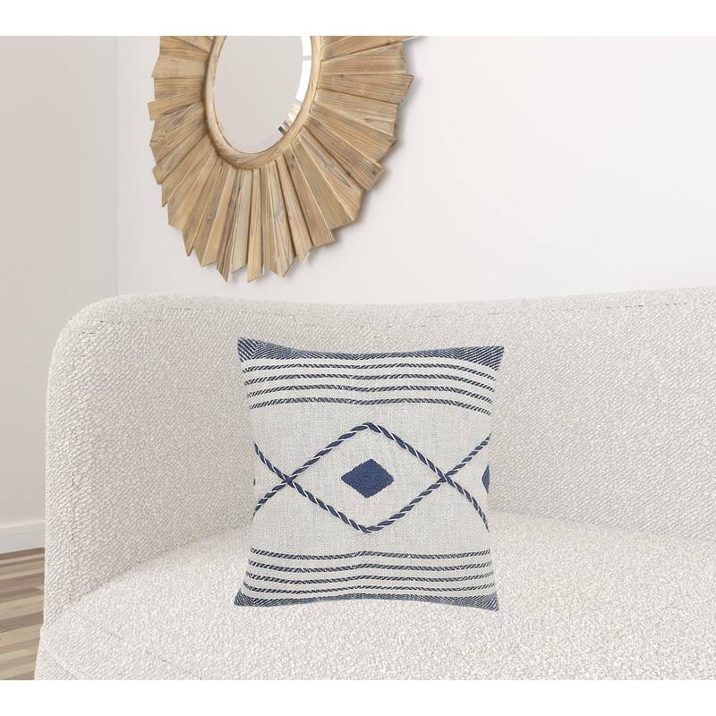 HomeRoots 20" X 20" Blue And White 100% Cotton Coastal Zippered Pillow