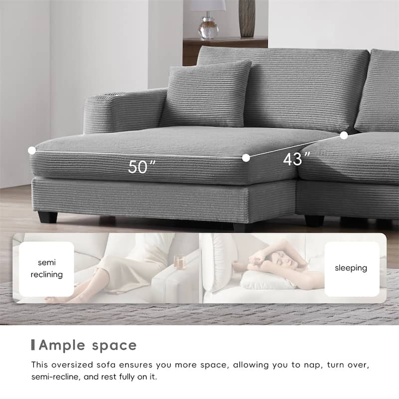 134"*54"Oversized Corduroy Sectional Sofa,L Shaped Cloud Couch