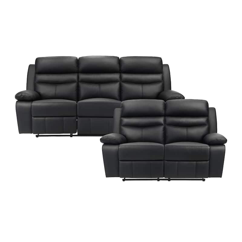 Peperomia Leather 2-Piece Manual Double Reclining Living Room Sofa Set - Black