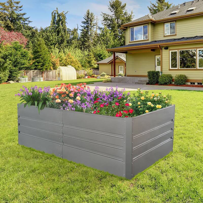 Metal Raised Rectangular Flower Beds Outdoor Flower Beds Courtyard Garden Planting Beds for Vegetables Flowers Herb