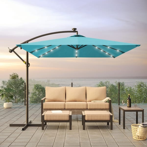abba patio 9x11 umbrella Abba Patio Lyon 11 ft. Steel Market Horizontal Tilt Patio Umbrella in Light Blue