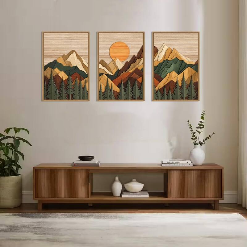 Brown Ridge Wall Decor, Boho Pine Tree Wall Painting