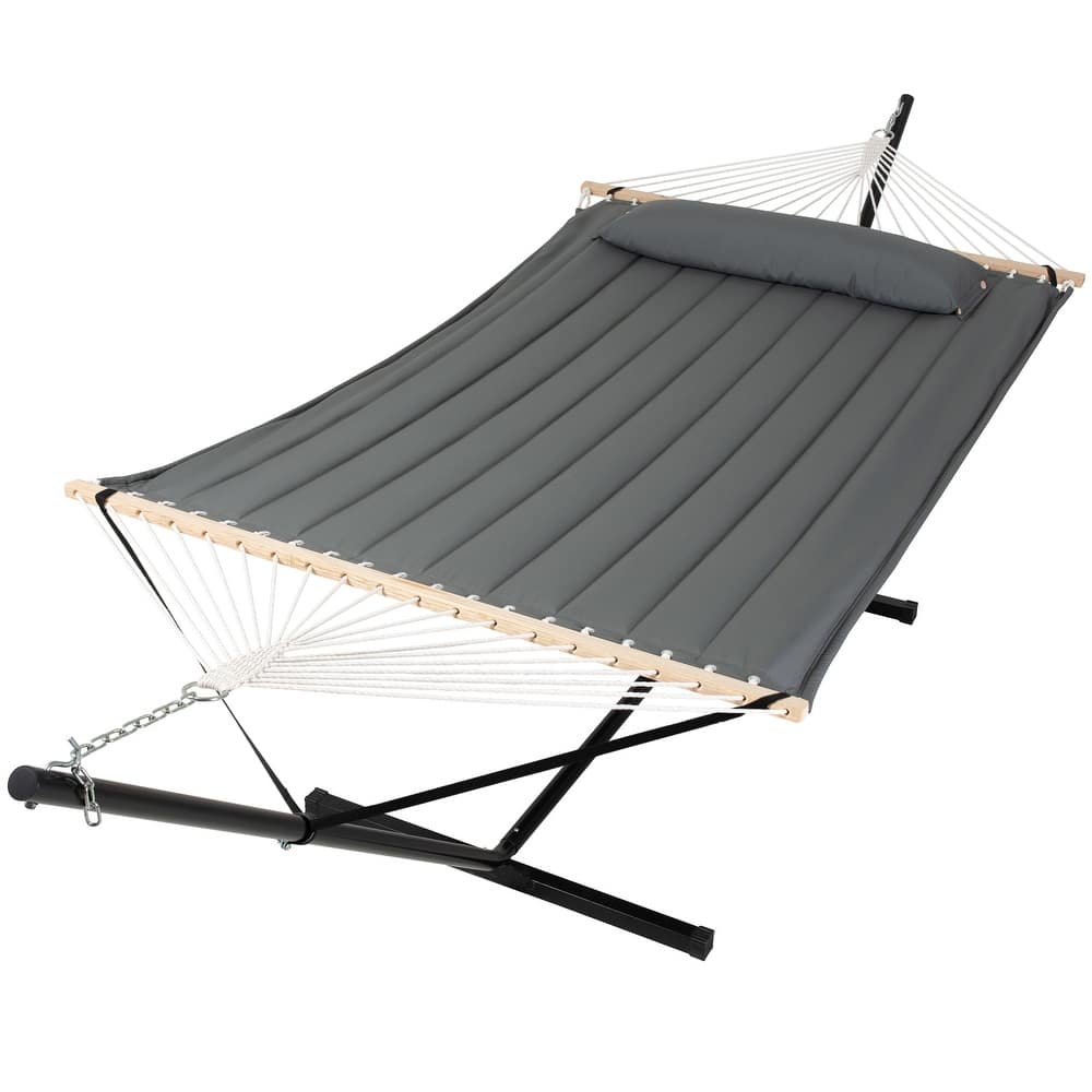 Outdoor Portable Double Hammock with Stand&Pillow Max 475 lbs Capacity