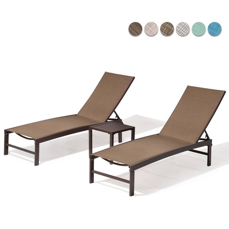 Pellebant Outdoor 3-piece Aluminum Adjustable Back Chaise Lounge with Side Table Set