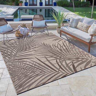 Gertmenian Paseo Paume Havana Brown Casual Palm Leaf Flatweave Indoor/ Outdoor Area Rug