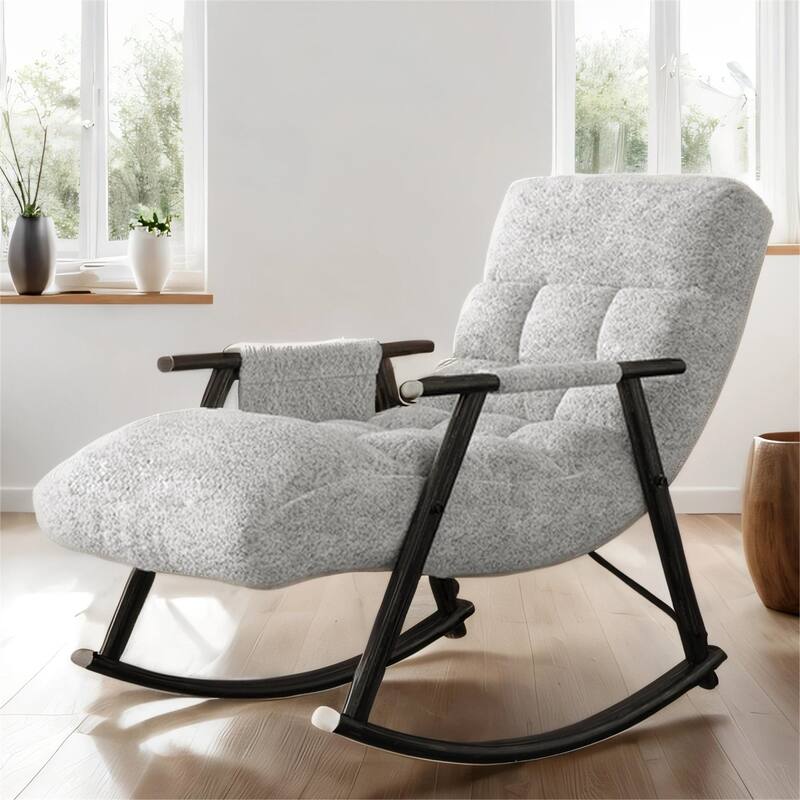 Upholstered Rocking Chair with Adjustable High Back, Side Pockets