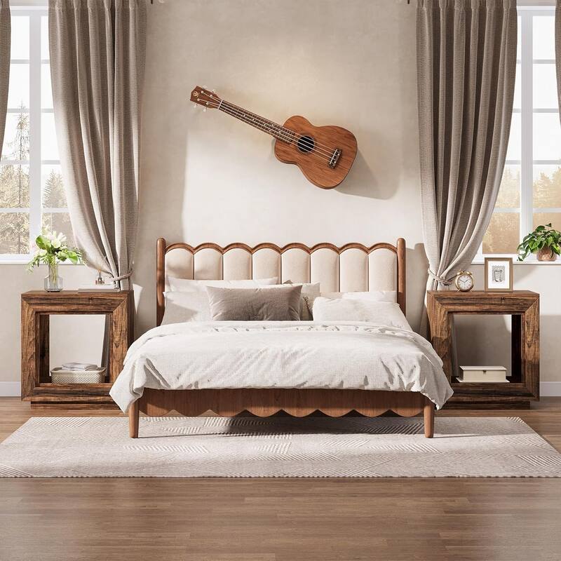 24" Rustic 2-Tier End Table, Side Table with Storage Shelf, Sofa Nightstand for Living Room, Bedroom, Entryway