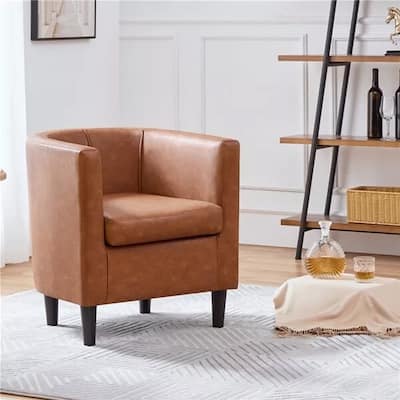 Accent Armchair PU Leather Contemporary Style Brown - 26" x 28"