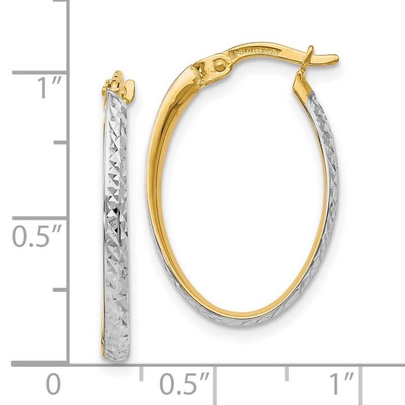 Curata 14k Yellow Gold With Rhodium 23x2mm Diamond Cut Oval Hoop Earrings