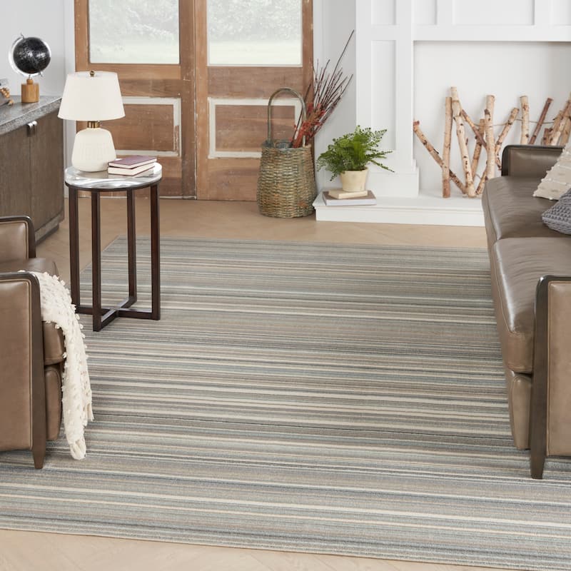 Nourison Soma Contemporary Linear Area Rug - 7'10" x 9'10" - Grey Ivory Teal - Rectangle