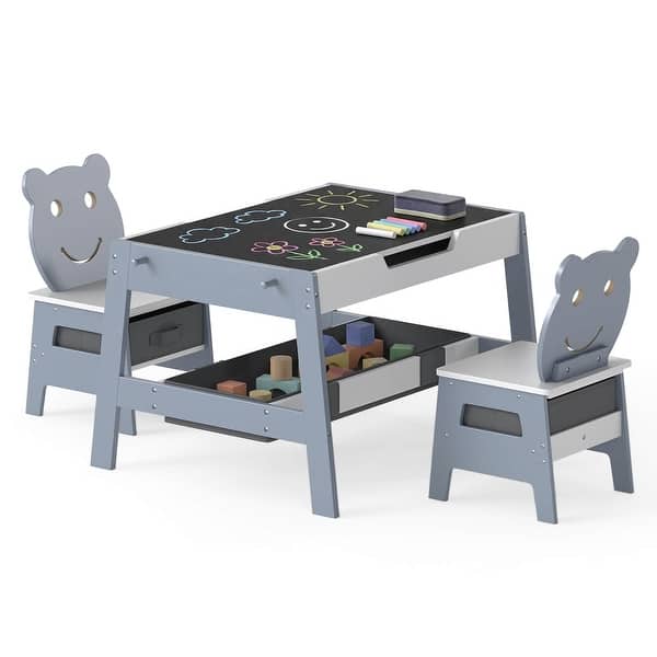 slide 2 of 20, Costway 5-in-1 Kids' Table & Chair Set with Chalkboard, Whiteboard, 3 - See Details Gray + White