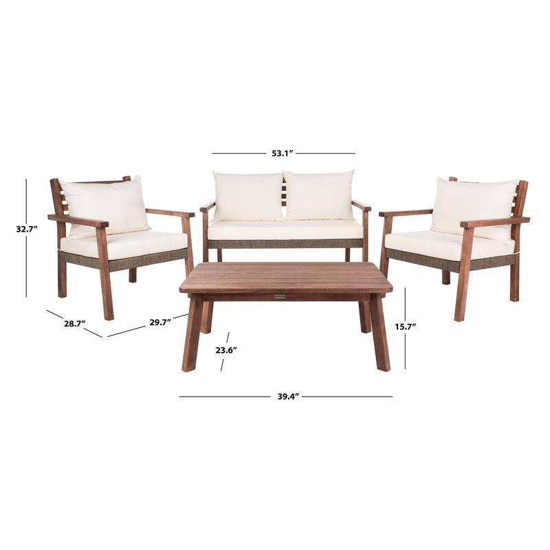 SAFAVIEH Outdoor Living Reid 4-Piece Living Set - 53Wx29Dx33H - Natural/Beige