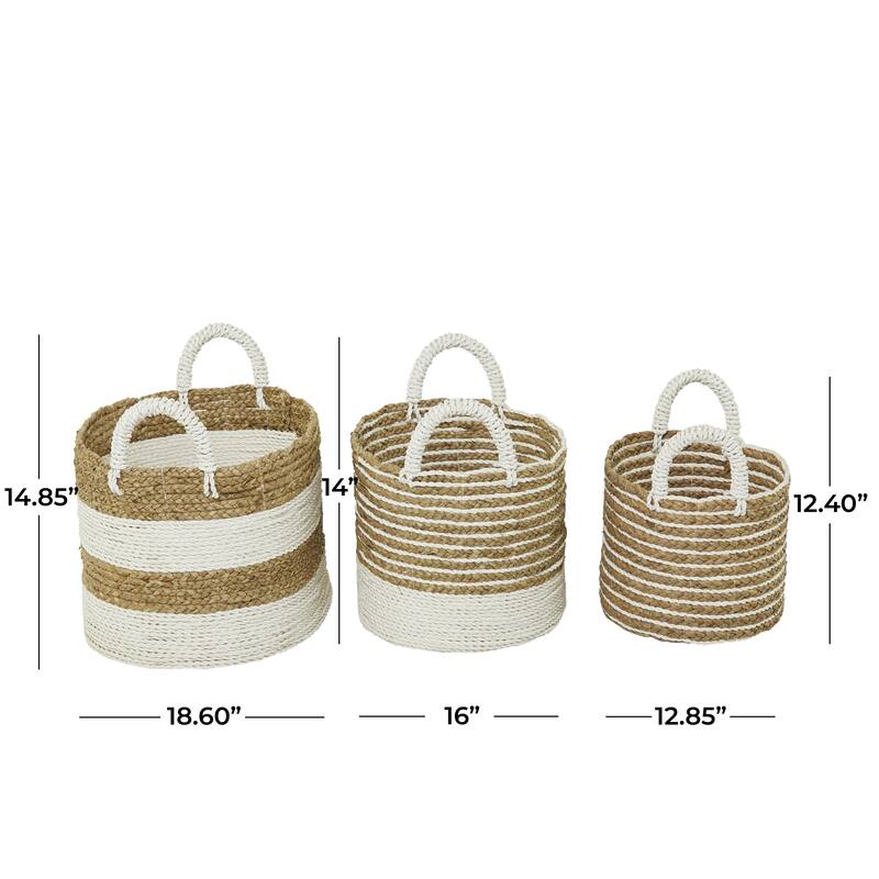 Seagrass Handmade Two Toned Storage Basket with Handles - Set of 3 Brown - CosmoLiving by Cosmopolitan