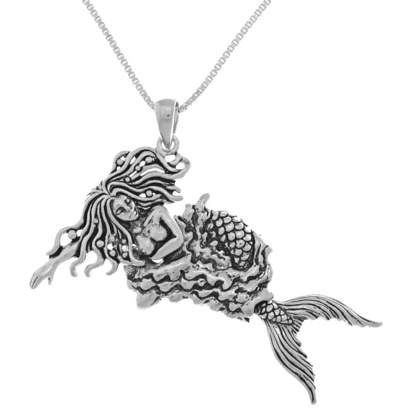 Sterling Silver Moveable Swimming Mermaid Pendant. Opens flyout.
