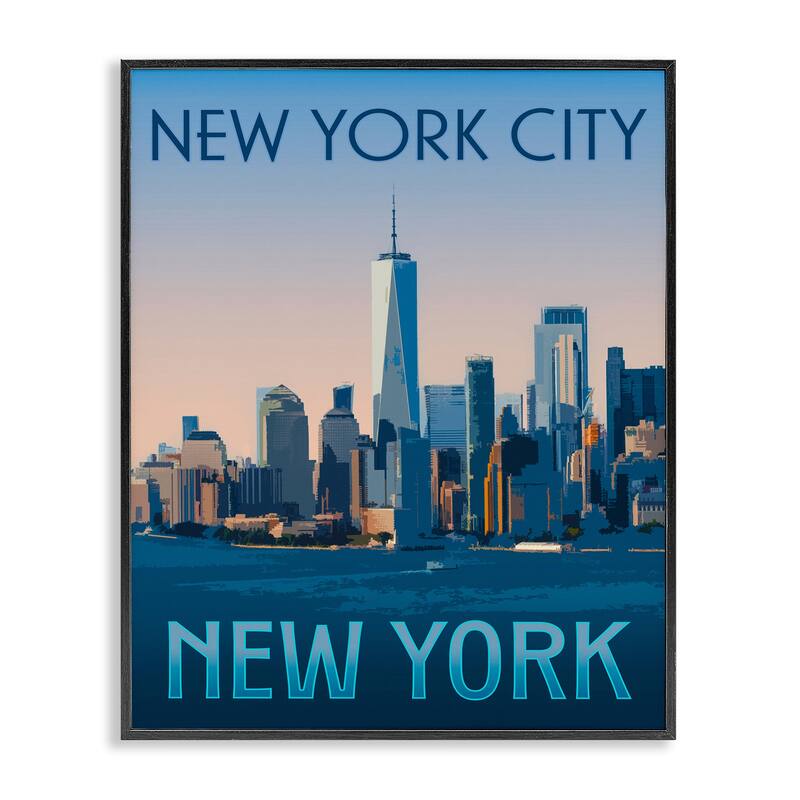 Stupell New York Landmark Skyline Framed Giclee Art Design By Victoria Barnes - 16 x 20 - Black