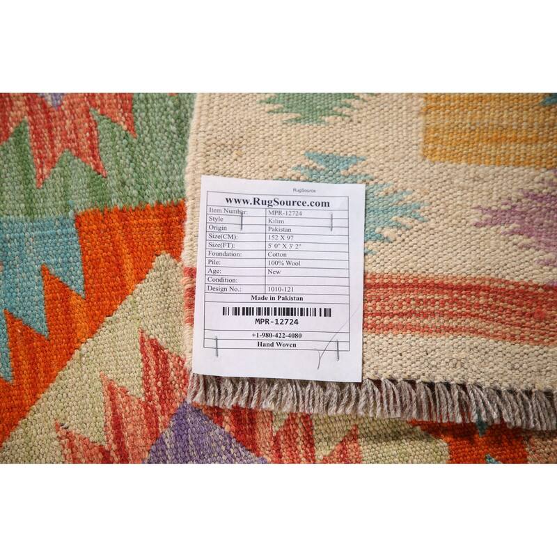 Reversible Southwestern Kilim Accent Rug Flatweave Wool Carpet - 3'2"x 5'0"