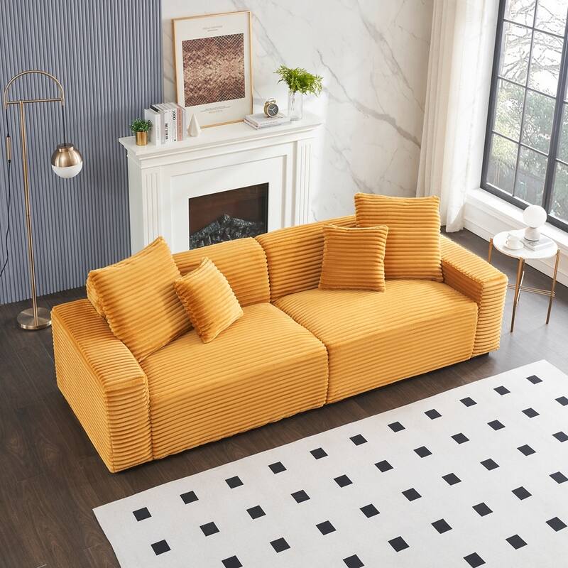 104.72-inch 4-seat large sofa with 4 throw pillows - Orange