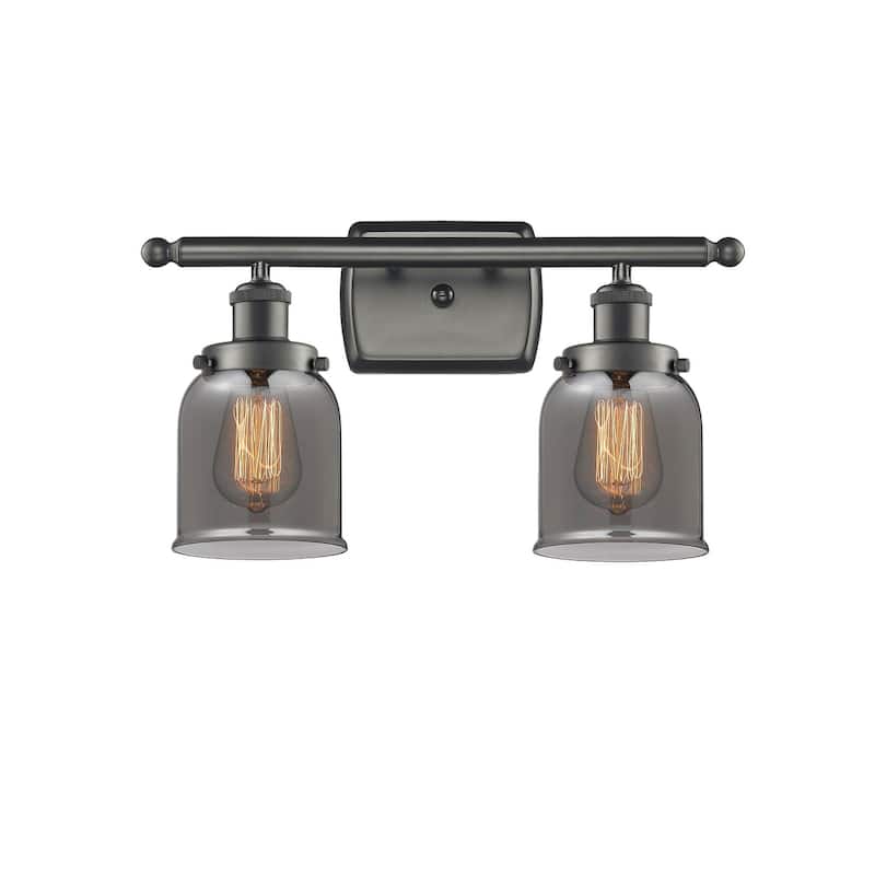 Innovations Lighting Small Bell 2 Light 16" Wide Vanity Light - Oil Rubbed Bronze / Plated Smoke