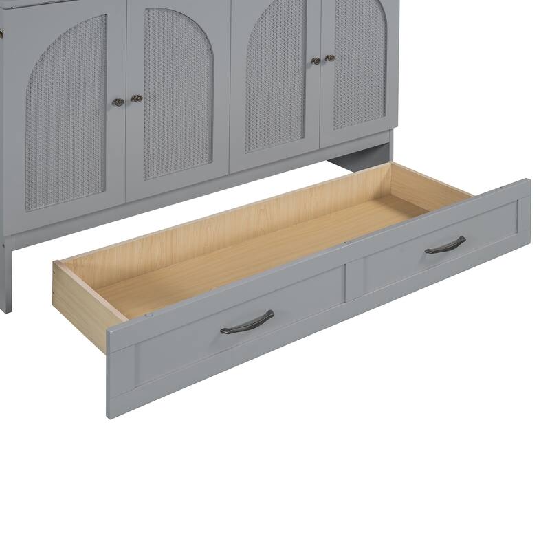 Space-Saving Full Size Murphy Bed with Large Drawers, USB Charging & Rattan Finish