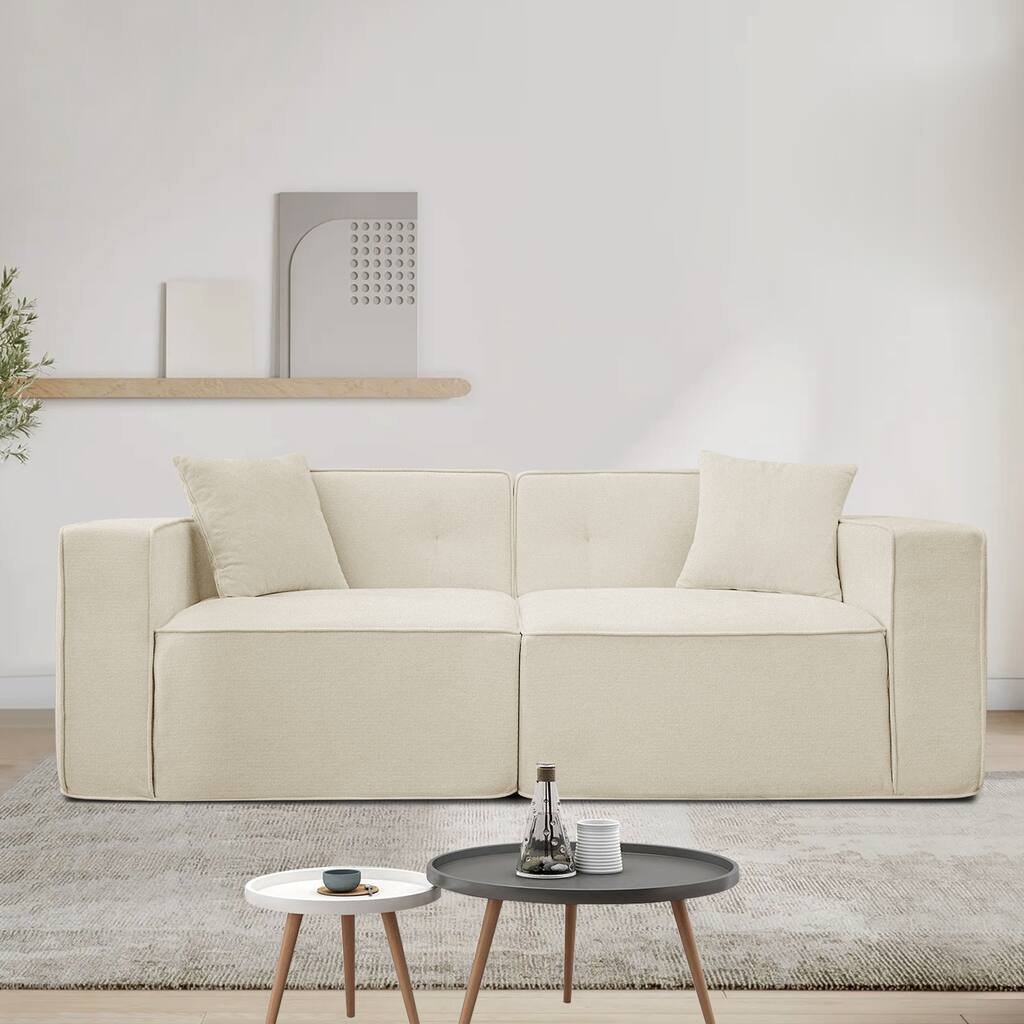 White Fabric 79x35x28 Inch Full Foam Compression Sofa with Ergonomic Design