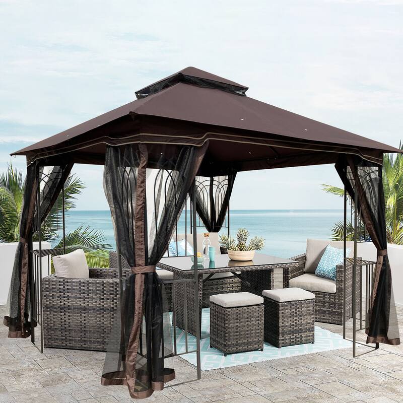 9.8x9.8 Outdoor Patio Gazebo Canopy with Ventilated Double Roof and