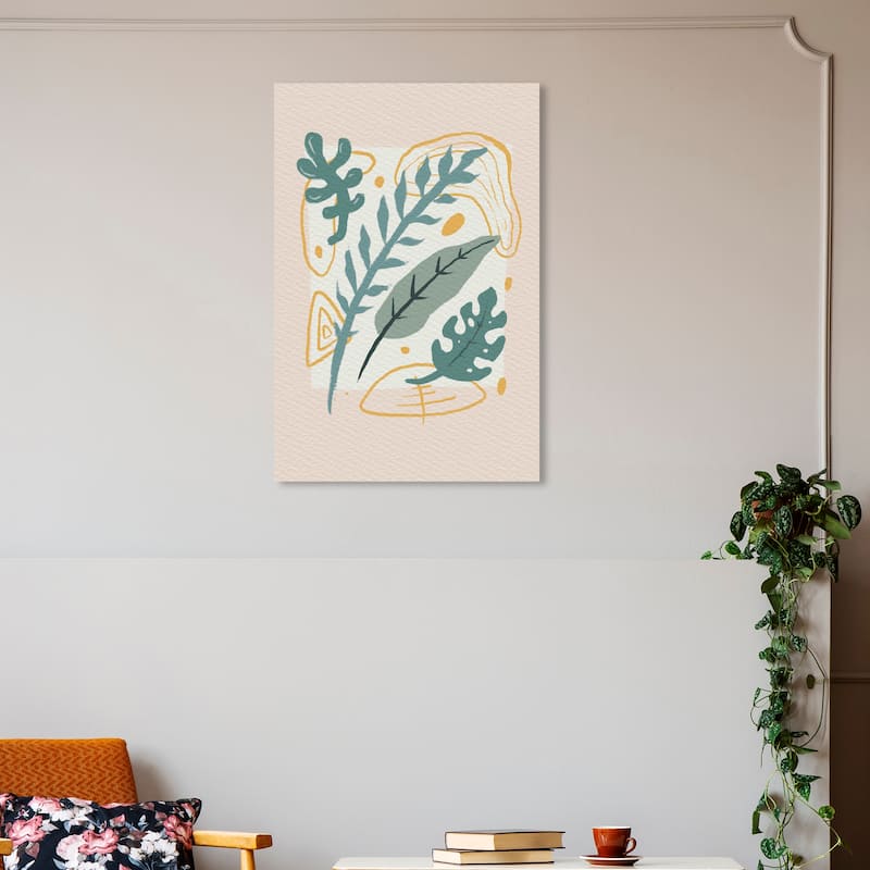 Wynwood Studio Canvas Floral and Botanical Vegetation Green and Pastel Orange Bohemian & Eclectic Wall Art Canvas Print - 30 x 20