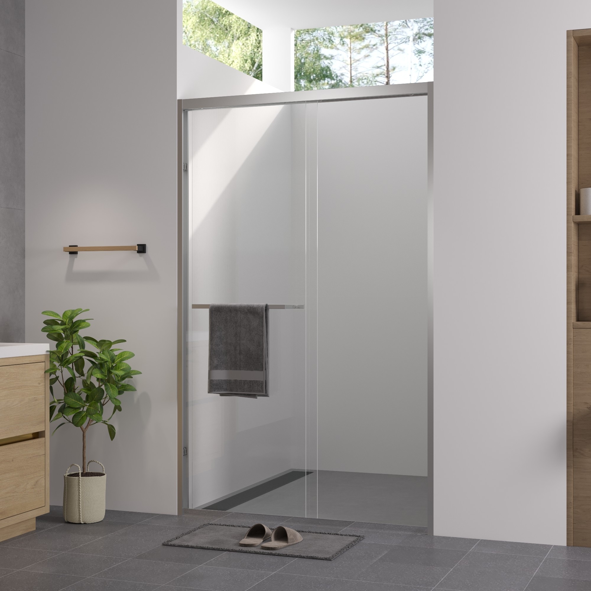 Aluminum Frame Double Sliding Shower Door with Clear Tempered Glass
