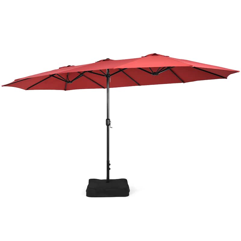 Costway 15FT Double-Sided Twin Patio Umbrella Outdoor Market W/ Crank