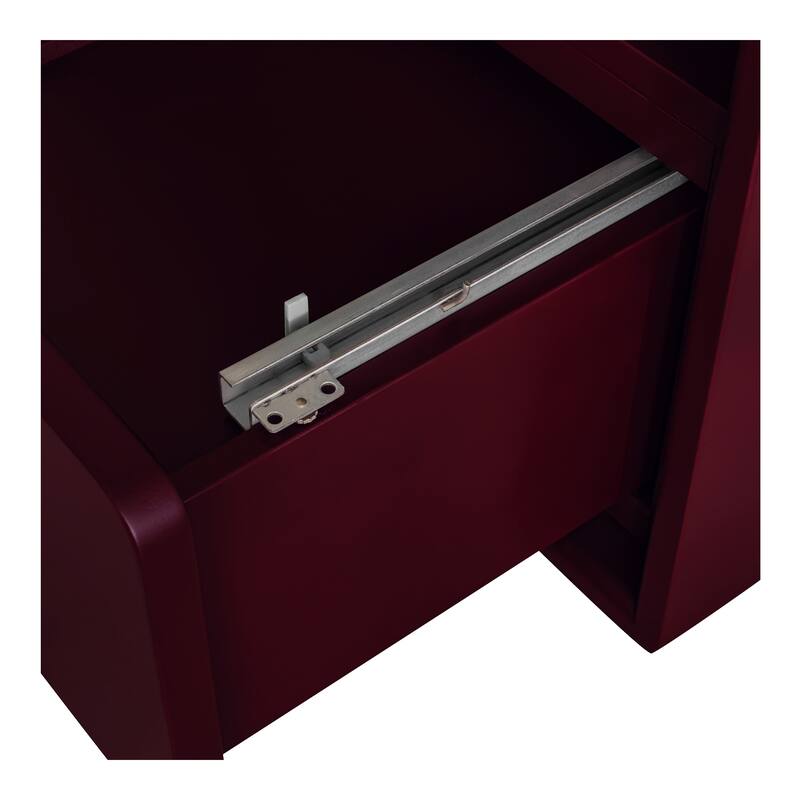 NADAAL STUDIOS Saryn Nightstand, 1-Drawer, Playful Legs with Open Shelf Rubberwood Frame, Deep Red