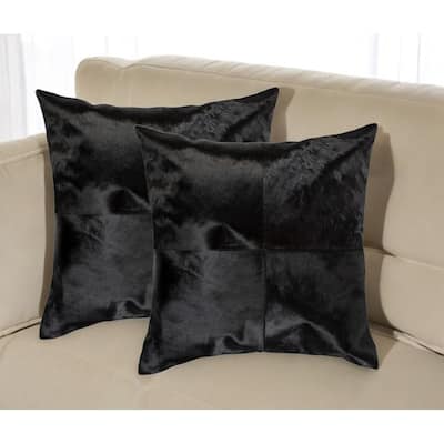 Set of Two 18" Black Cowhide Throw Pillows