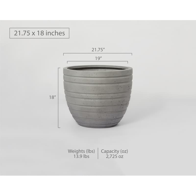 Indoor/Outdoor Large Nordic Minimalist Fiberstone Lightweight Round Planter Pot - 21, 18, 15 inch Cement Finish
