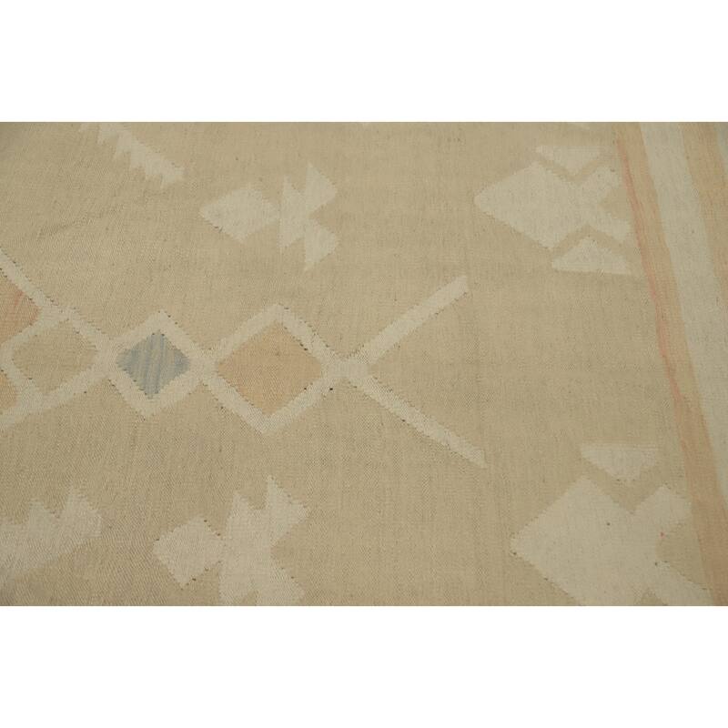 Hand Woven Oriental 100% Wool Carpet Southwestern Tribal Beige & Ivories Kilim Area Rug - 9' 7'' X 8' 0''