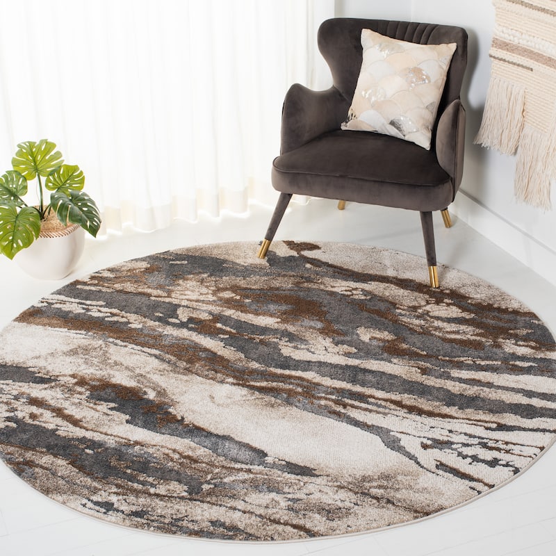 SAFAVIEH Pacific Asthildur Modern Abstract Rug - 10' Round - Dark Grey/Beige