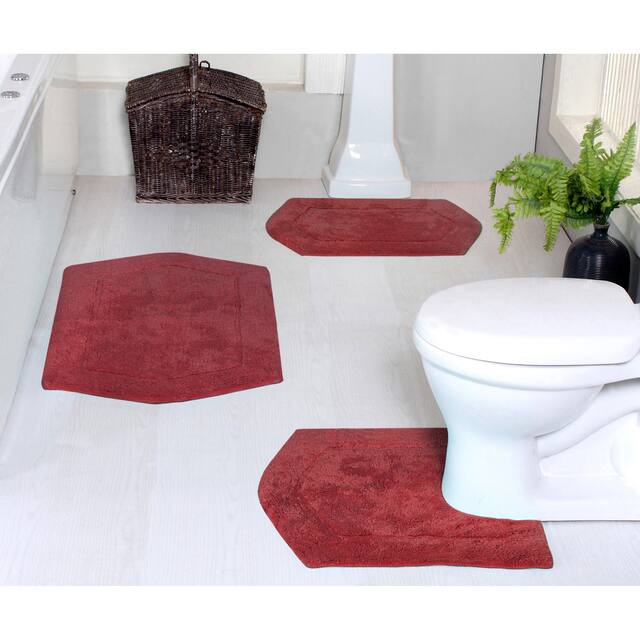 Home Weavers Waterford Collection Genuine Absorbent Cotton 3-Piece Bath Rug Set 17"x24", 21"x34", 20"x20" - Red