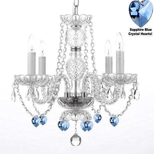 Swarovski Crystal Trimmed Chandelier With Crystal Blue Hearts! Swag Plug In-Chandelier W/ 14' Feet Of Hanging Chain And Wire - Chandeliers For Bedrooms by Overstock.com