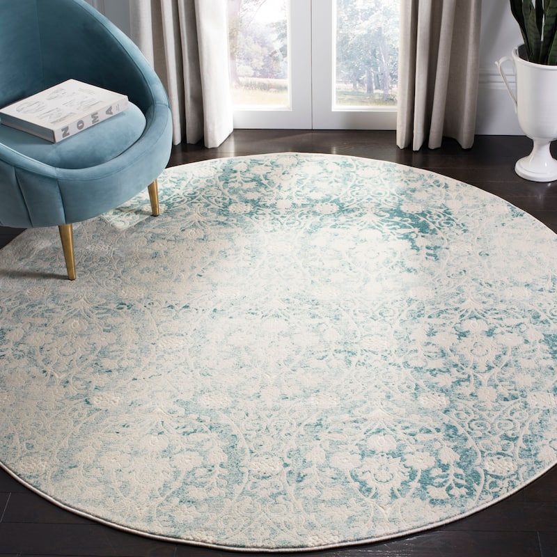 SAFAVIEH Passion Hallfridur Vintage Distressed Boho Oriental Rug - 6'7" Round - Turquoise/Ivory
