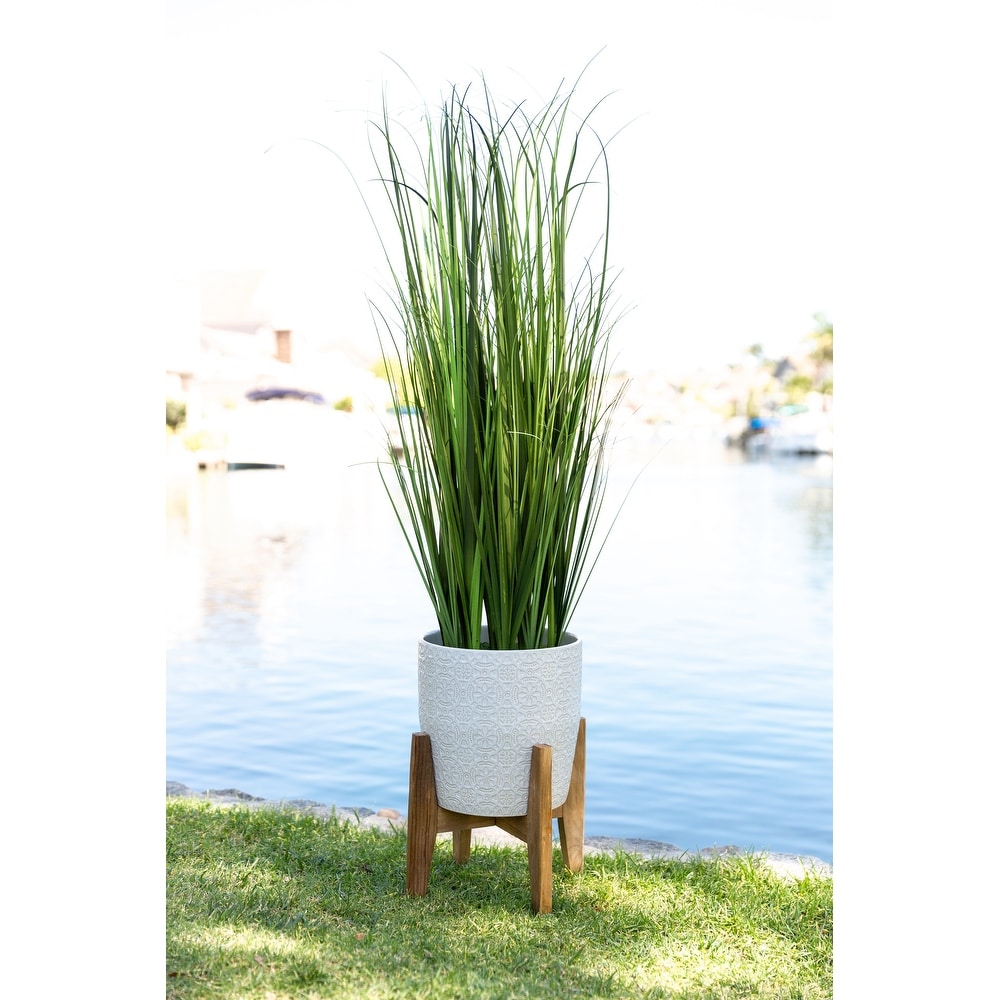 Nearly Natural 8430 Silver Queen and Grass Artificial Stone Planter Silk Plants Green