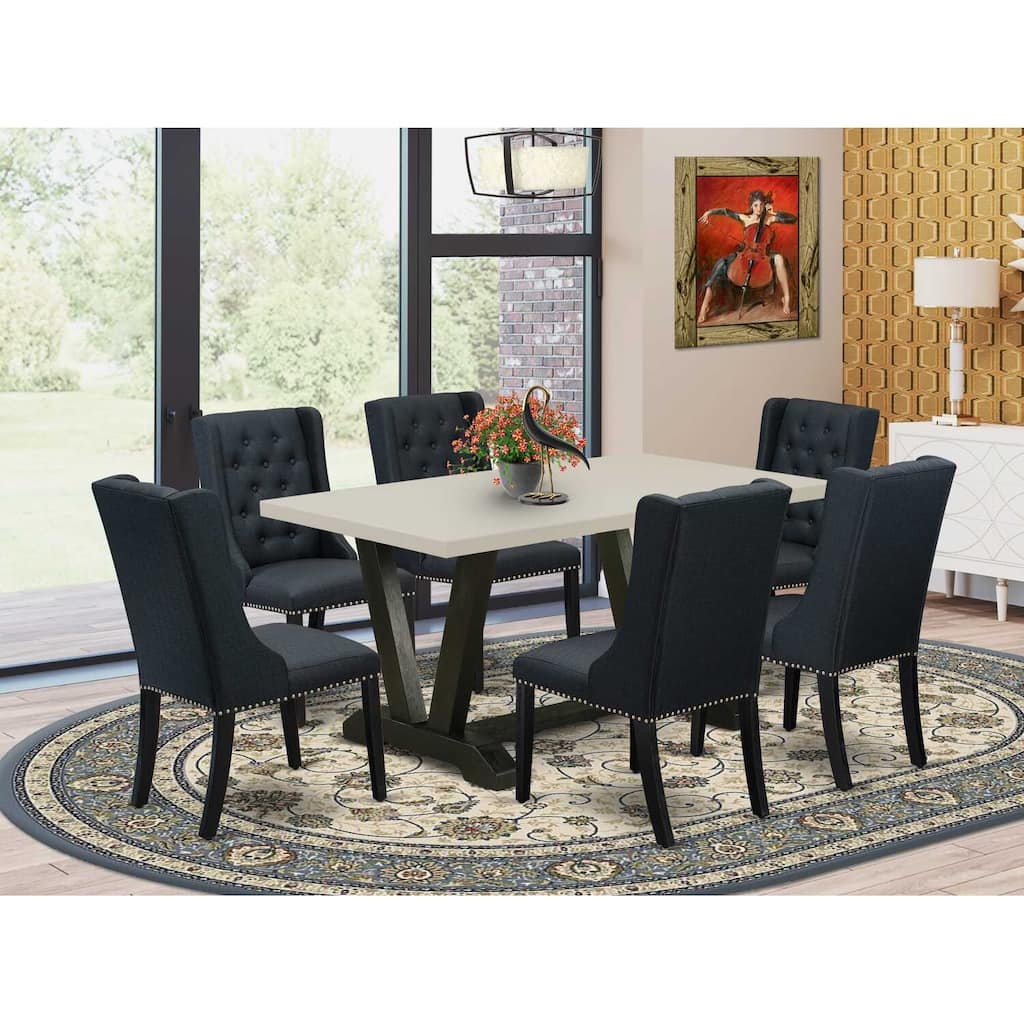 HomeStock 7-Piece Natural Oak Finish Solid Wood Top Dining Table with 6 Chairs