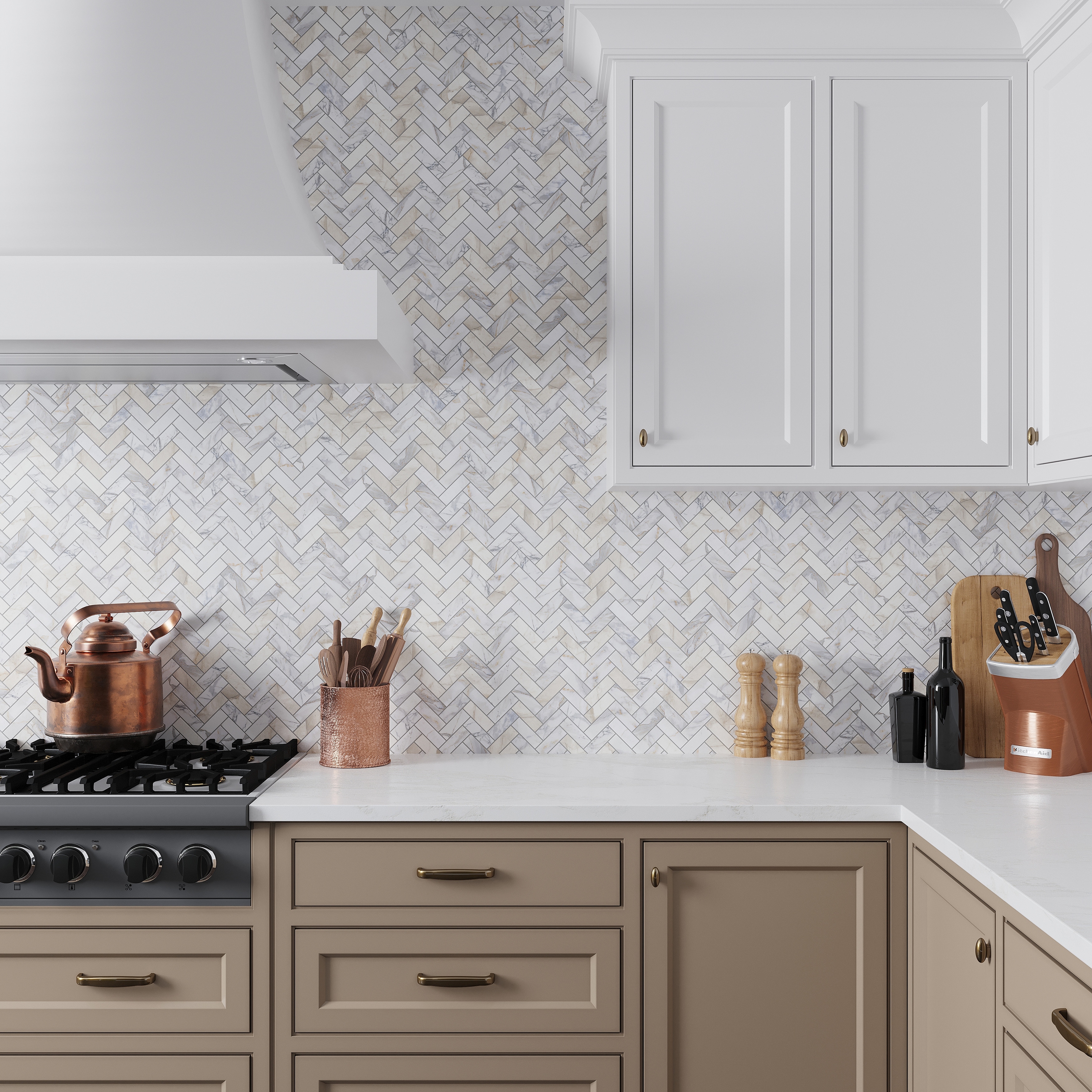 Apollo tile 12 x 13 Serena Honed White Gray Calacatta Gold Honed Marble Tile (5.29 sq ft/case) - 5 Pack