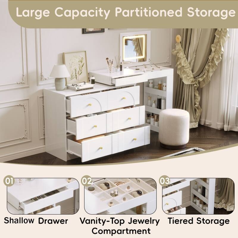 Modern Adjustable Vanity Desk with Mirror and Flip-top Tabletop