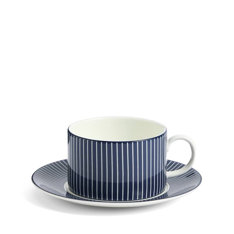 Wedgwood Gio Blue Teacup & Saucer 7.4floz, Pinstripe Blue