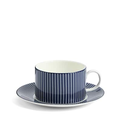 Wedgwood Gio Blue Teacup & Saucer 7.4floz, Pinstripe Blue