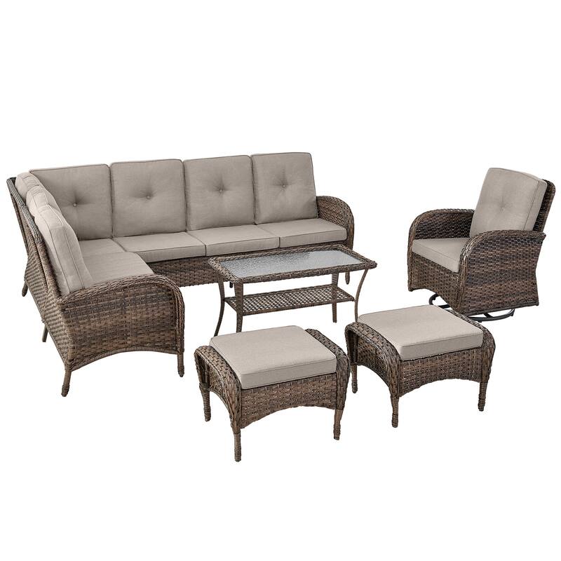 Outdoor Sectional Sofa with Swivel Chair Ottomans
