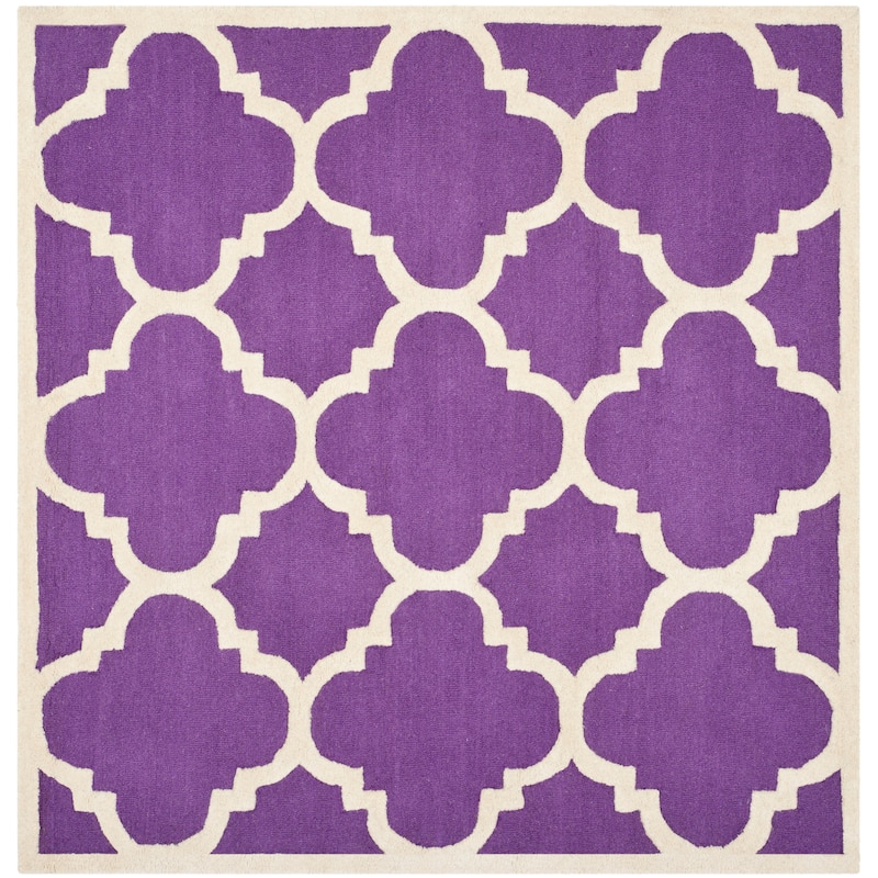 SAFAVIEH Handmade Cambridge Gullveig Modern Moroccan Wool Rug - 8' Square - Purple/Ivory
