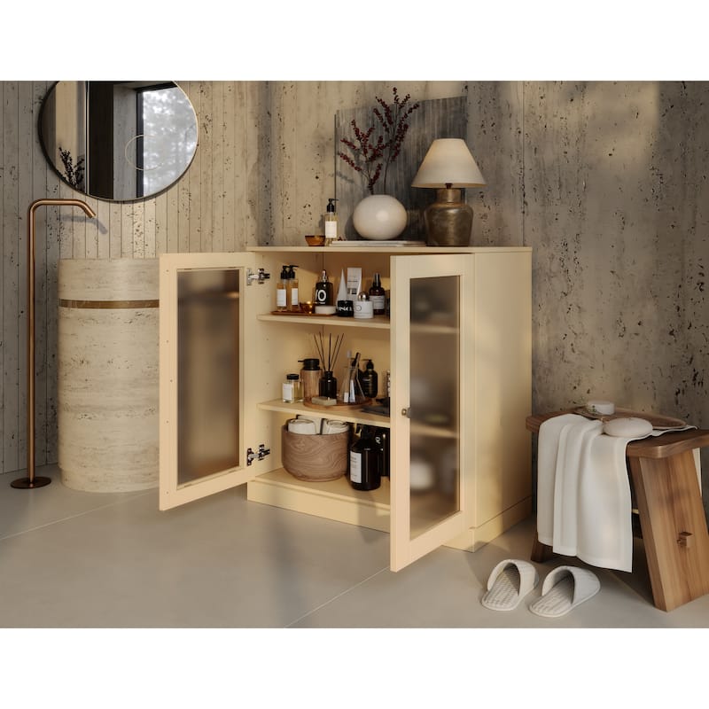 Palace Imports 100% Solid Wood 32" Bathroom Cabinet with Frosted Glass Doors and Adjustable Shelves