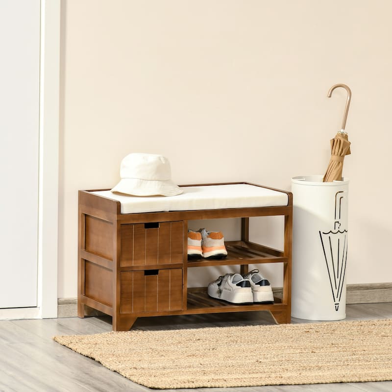 HOMCOM Shoe Cabinet, Wooden Storage Bench with Cushion, Coffee